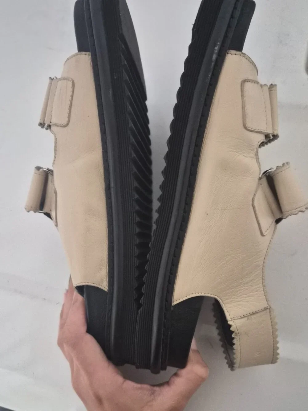 Maguire Cream and Black Minimalist Sandals with Two-Strap Design
